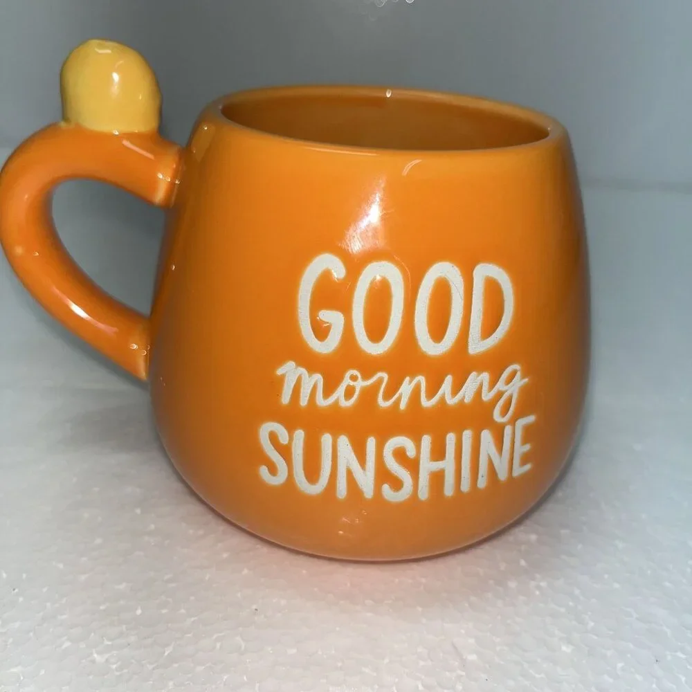 Good Morning Sunshine Orange‎ Ceramic Mug With Sunflower Handle